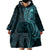 New Zealand Skull Darts Wearable Blanket Hoodie Aotearoa Maori Chest Tattoo Stylized Teal - Polynesian Pride