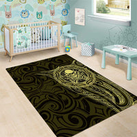 New Zealand Skull Darts Area Rug Aotearoa Maori Chest Tattoo Stylized Gold - Polynesian Pride