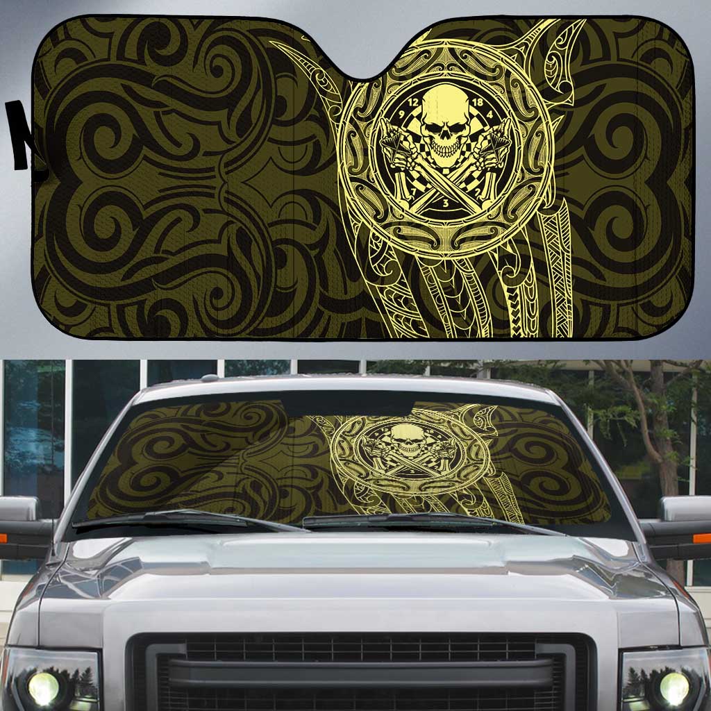 New Zealand Skull Darts Auto Sun Shade Aotearoa Maori Chest Tattoo Stylized Gold - Polynesian Pride