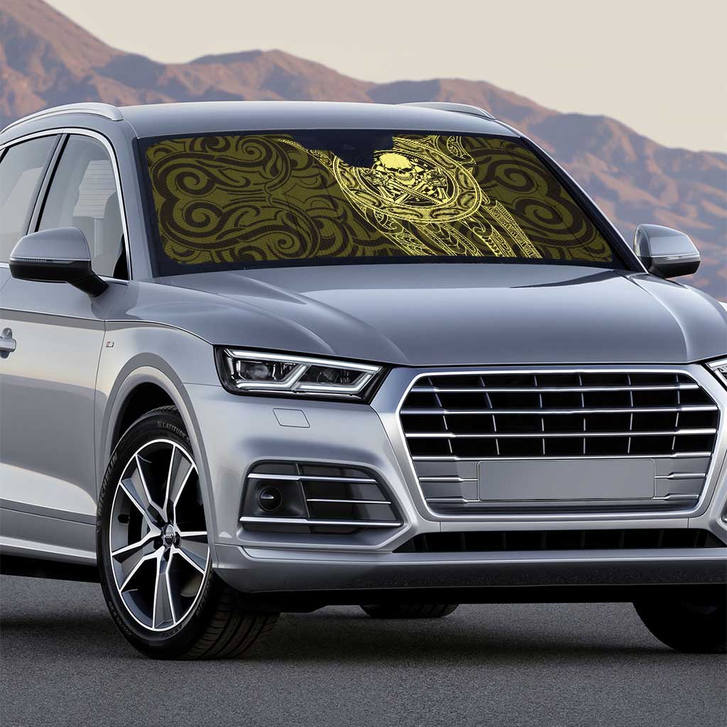 New Zealand Skull Darts Auto Sun Shade Aotearoa Maori Chest Tattoo Stylized Gold - Polynesian Pride