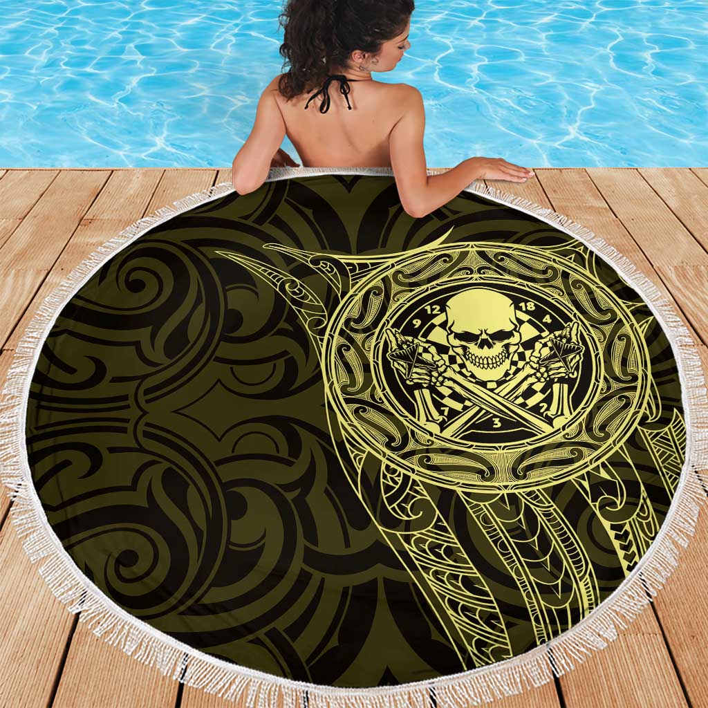 New Zealand Skull Darts Beach Blanket Aotearoa Maori Chest Tattoo Stylized Gold - Polynesian Pride