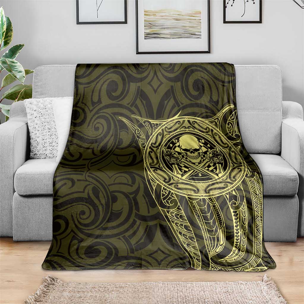 New Zealand Skull Darts Blanket Aotearoa Maori Chest Tattoo Stylized Gold - Polynesian Pride