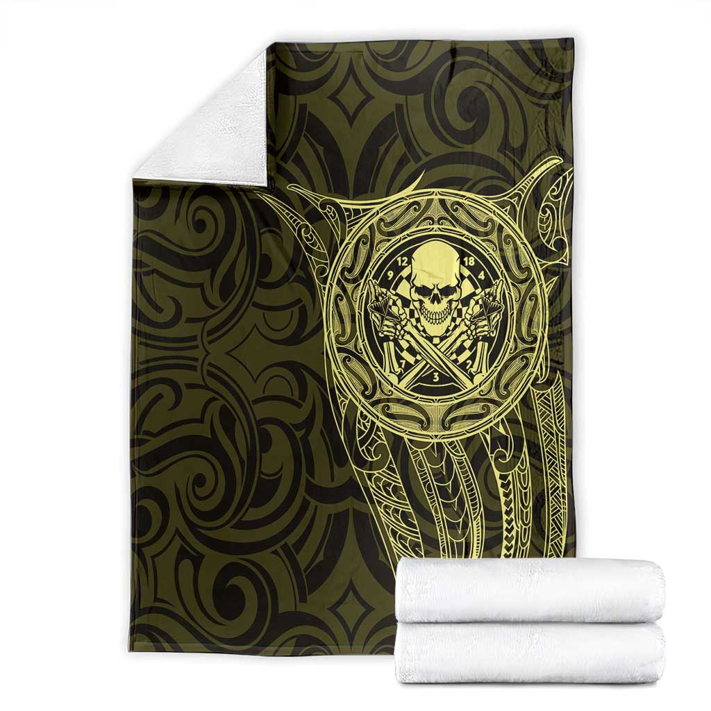 New Zealand Skull Darts Blanket Aotearoa Maori Chest Tattoo Stylized Gold - Polynesian Pride