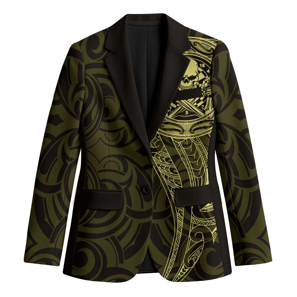 New Zealand Skull Darts Blazer Aotearoa Maori Chest Tattoo Stylized Gold - Polynesian Pride