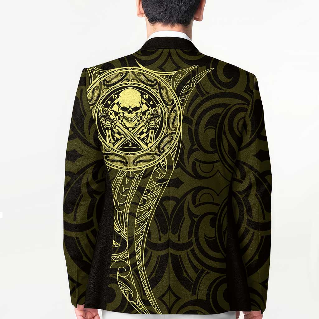 New Zealand Skull Darts Blazer Aotearoa Maori Chest Tattoo Stylized Gold - Polynesian Pride