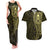 New Zealand Skull Darts Couples Matching Tank Maxi Dress and Hawaiian Shirt Aotearoa Maori Chest Tattoo Stylized Gold - Polynesian Pride