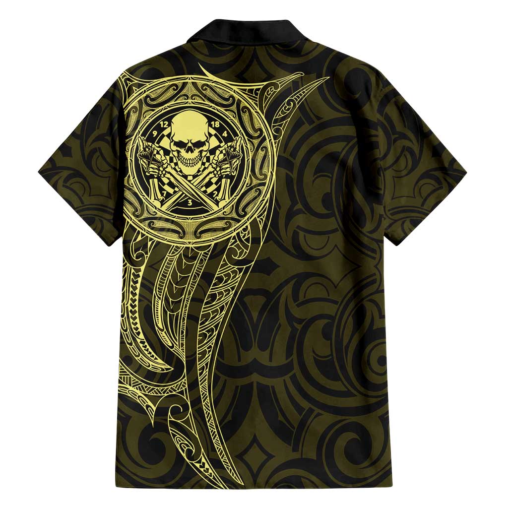 New Zealand Skull Darts Family Matching Puletasi and Hawaiian Shirt Aotearoa Maori Chest Tattoo Stylized Gold - Polynesian Pride
