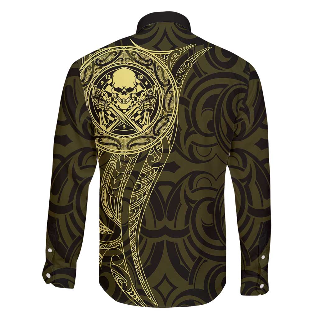 New Zealand Skull Darts Family Matching Summer Maxi Dress and Hawaiian Shirt Aotearoa Maori Chest Tattoo Stylized Gold - Polynesian Pride