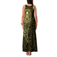 New Zealand Skull Darts Family Matching Tank Maxi Dress and Hawaiian Shirt Aotearoa Maori Chest Tattoo Stylized Gold - Polynesian Pride