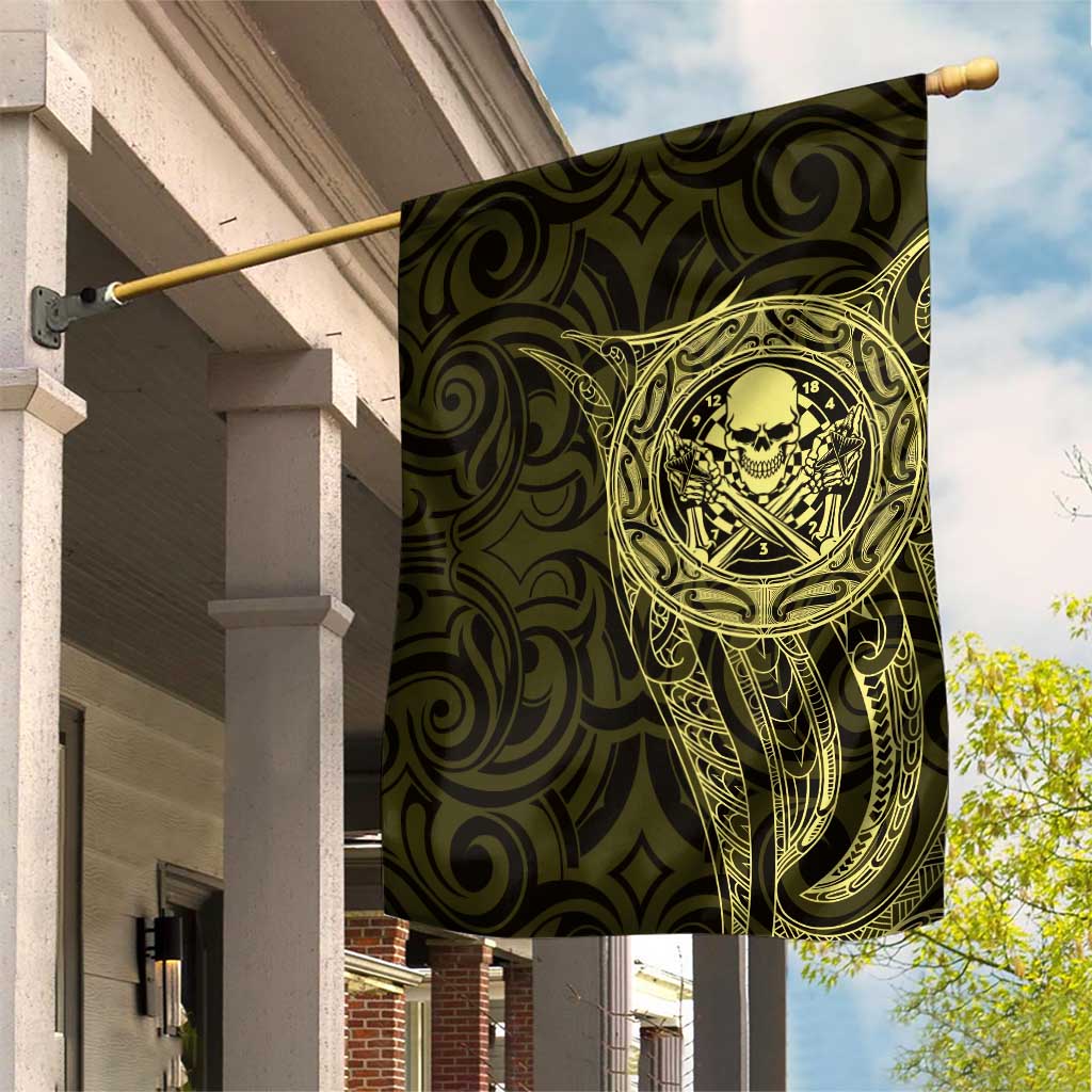 New Zealand Skull Darts Garden Flag Aotearoa Maori Chest Tattoo Stylized Gold - Polynesian Pride