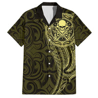New Zealand Skull Darts Hawaiian Shirt Aotearoa Maori Chest Tattoo Stylized Gold - Polynesian Pride