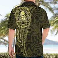 New Zealand Skull Darts Hawaiian Shirt Aotearoa Maori Chest Tattoo Stylized Gold - Polynesian Pride