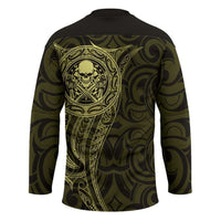 New Zealand Skull Darts Hockey Jersey Aotearoa Maori Chest Tattoo Stylized Gold - Polynesian Pride