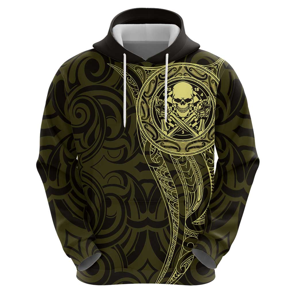 New Zealand Skull Darts Hoodie Aotearoa Maori Chest Tattoo Stylized Gold - Polynesian Pride