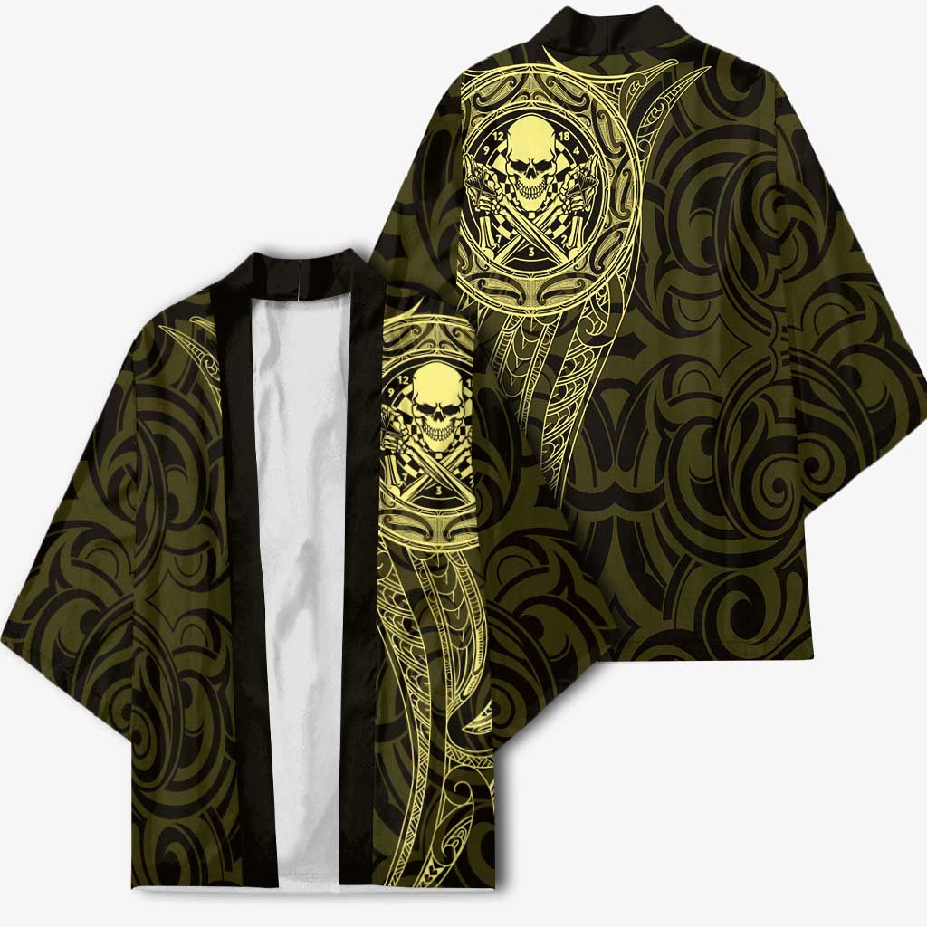 New Zealand Skull Darts Kimono Aotearoa Maori Chest Tattoo Stylized Gold - Polynesian Pride