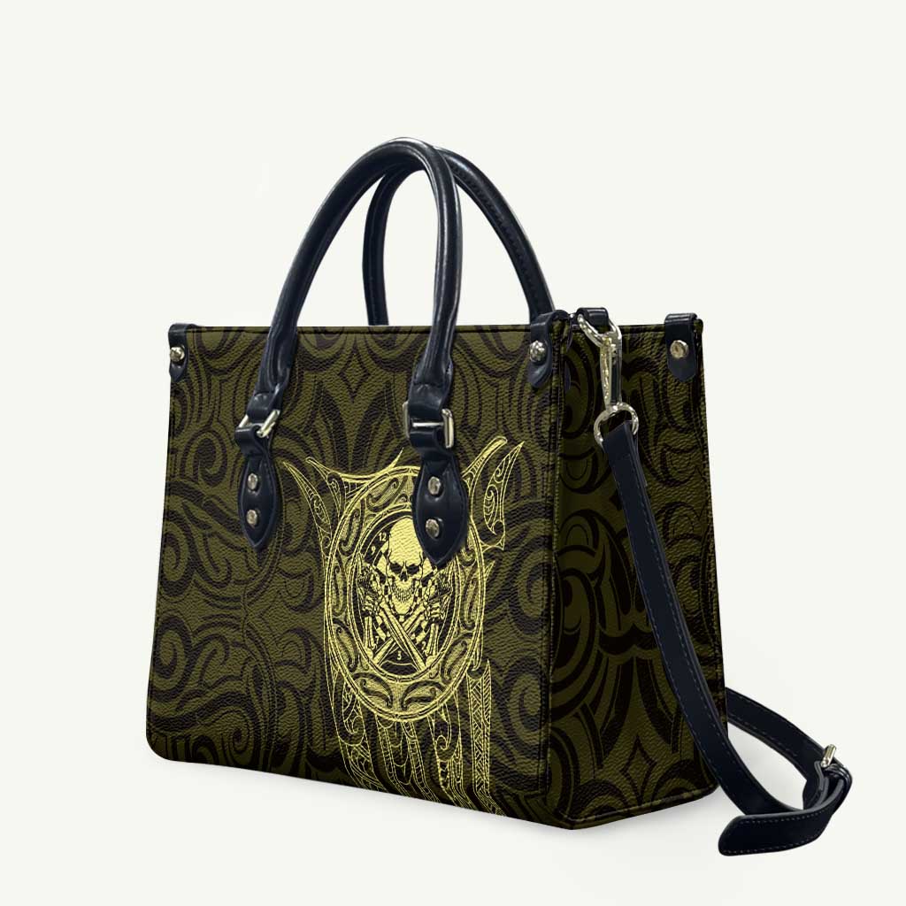 New Zealand Skull Darts Leather Bag Aotearoa Maori Chest Tattoo Stylized Gold - Polynesian Pride