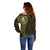 New Zealand Skull Darts Off Shoulder Sweater Aotearoa Maori Chest Tattoo Stylized Gold - Polynesian Pride