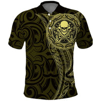 New Zealand Skull Darts Polo Shirt Aotearoa Maori Chest Tattoo Stylized Gold - Polynesian Pride