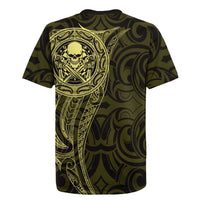 New Zealand Skull Darts Rugby Jersey Aotearoa Maori Chest Tattoo Stylized Gold - Polynesian Pride