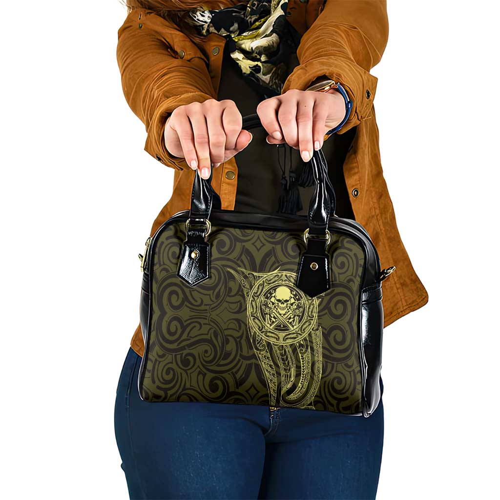 New Zealand Skull Darts Shoulder Handbag Aotearoa Maori Chest Tattoo Stylized Gold - Polynesian Pride