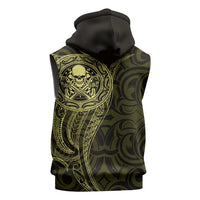 New Zealand Skull Darts Sleeveless Hoodie Aotearoa Maori Chest Tattoo Stylized Gold - Polynesian Pride