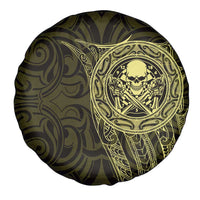 New Zealand Skull Darts Spare Tire Cover Aotearoa Maori Chest Tattoo Stylized Gold - Polynesian Pride