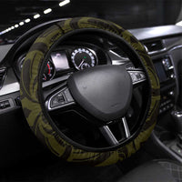 New Zealand Skull Darts Steering Wheel Cover Aotearoa Maori Chest Tattoo Stylized Gold - Polynesian Pride