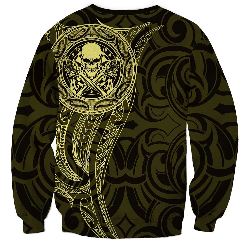 New Zealand Skull Darts Sweatshirt Aotearoa Maori Chest Tattoo Stylized Gold - Polynesian Pride