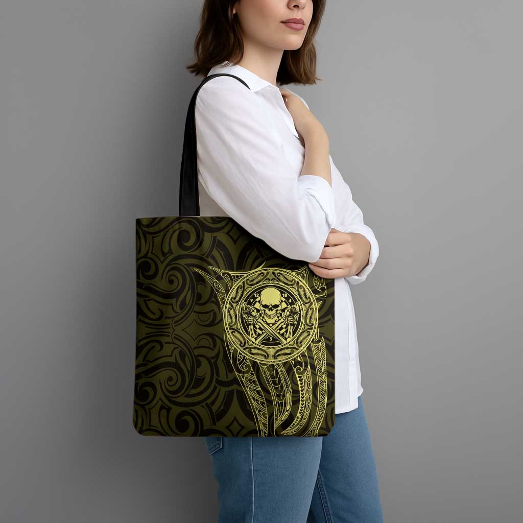 New Zealand Skull Darts Tote Bag Aotearoa Maori Chest Tattoo Stylized Gold - Polynesian Pride