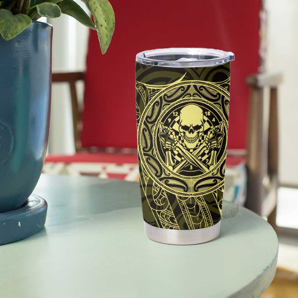 New Zealand Skull Darts Tumbler Cup Aotearoa Maori Chest Tattoo Stylized Gold - Polynesian Pride