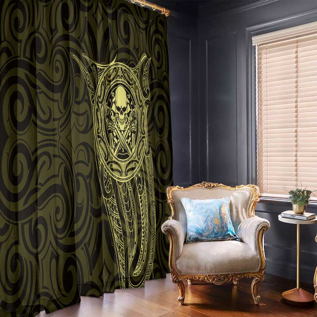 New Zealand Skull Darts Window Curtain Aotearoa Maori Chest Tattoo Stylized Gold - Polynesian Pride