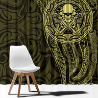 New Zealand Skull Darts Window Curtain Aotearoa Maori Chest Tattoo Stylized Gold - Polynesian Pride