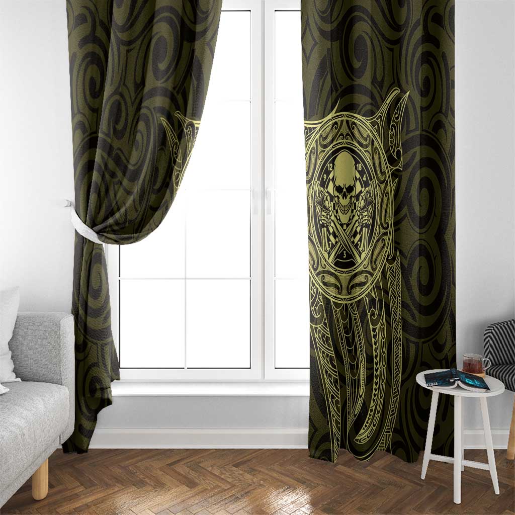 New Zealand Skull Darts Window Curtain Aotearoa Maori Chest Tattoo Stylized Gold - Polynesian Pride