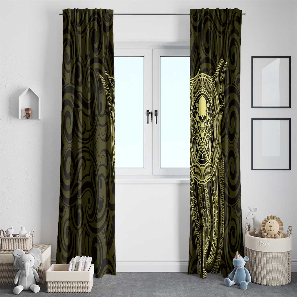 New Zealand Skull Darts Window Curtain Aotearoa Maori Chest Tattoo Stylized Gold - Polynesian Pride