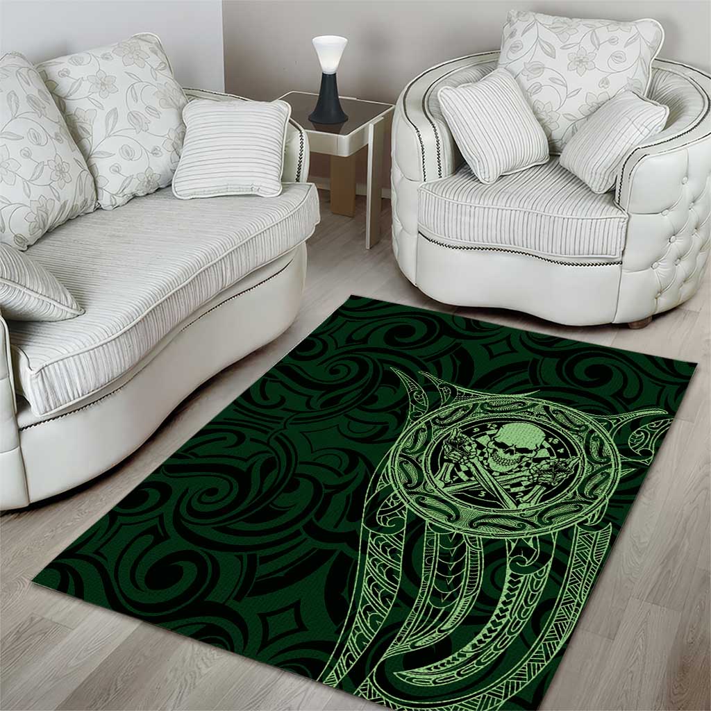 New Zealand Skull Darts Area Rug Aotearoa Maori Chest Tattoo Stylized Green - Polynesian Pride