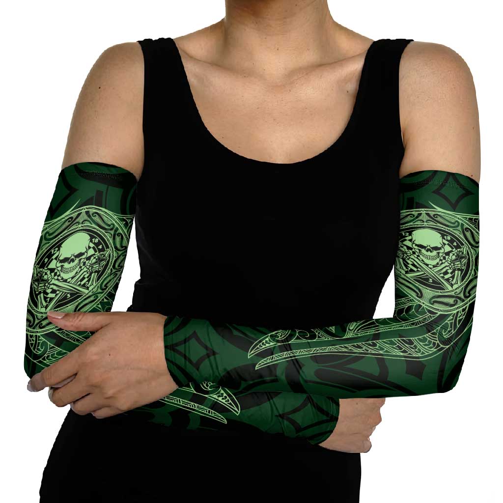 New Zealand Skull Darts Arm Sleeves Aotearoa Maori Chest Tattoo Stylized Green - Polynesian Pride