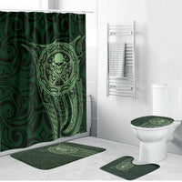 New Zealand Skull Darts Bathroom Set Aotearoa Maori Chest Tattoo Stylized Green - Polynesian Pride