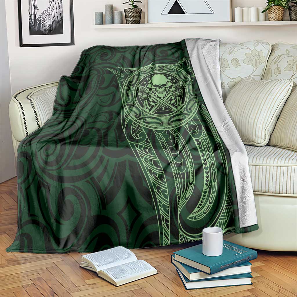 New Zealand Skull Darts Blanket Aotearoa Maori Chest Tattoo Stylized Green - Polynesian Pride