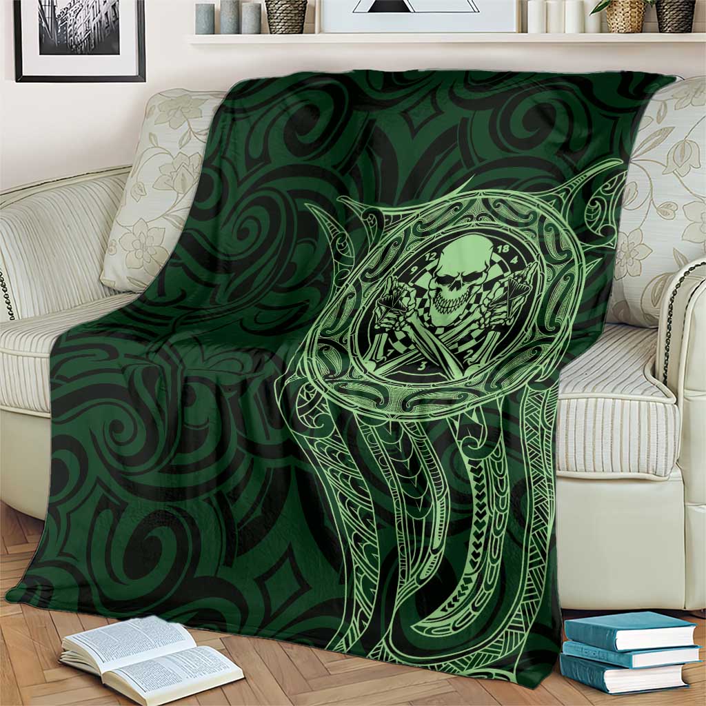 New Zealand Skull Darts Blanket Aotearoa Maori Chest Tattoo Stylized Green - Polynesian Pride