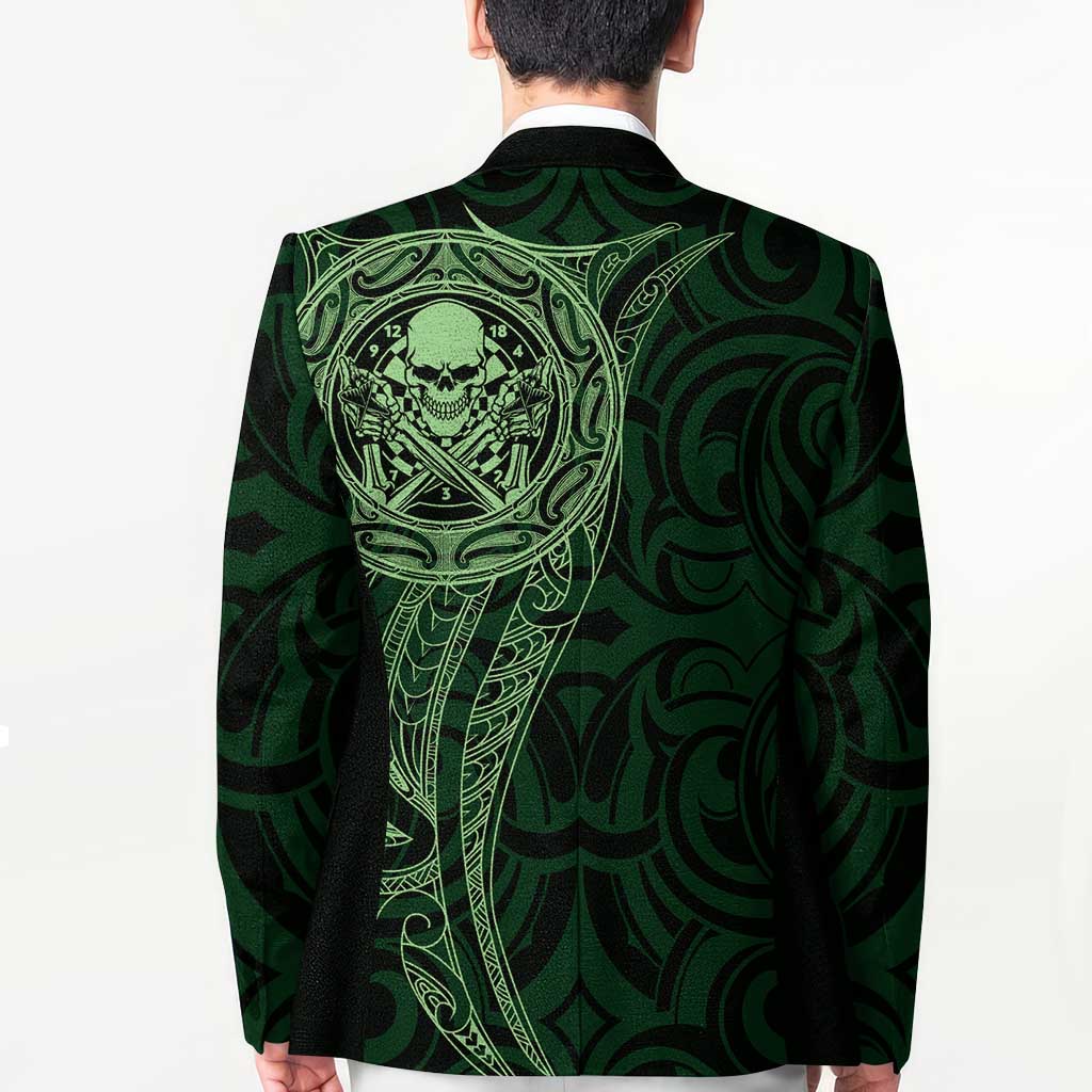 New Zealand Skull Darts Blazer Aotearoa Maori Chest Tattoo Stylized Green - Polynesian Pride