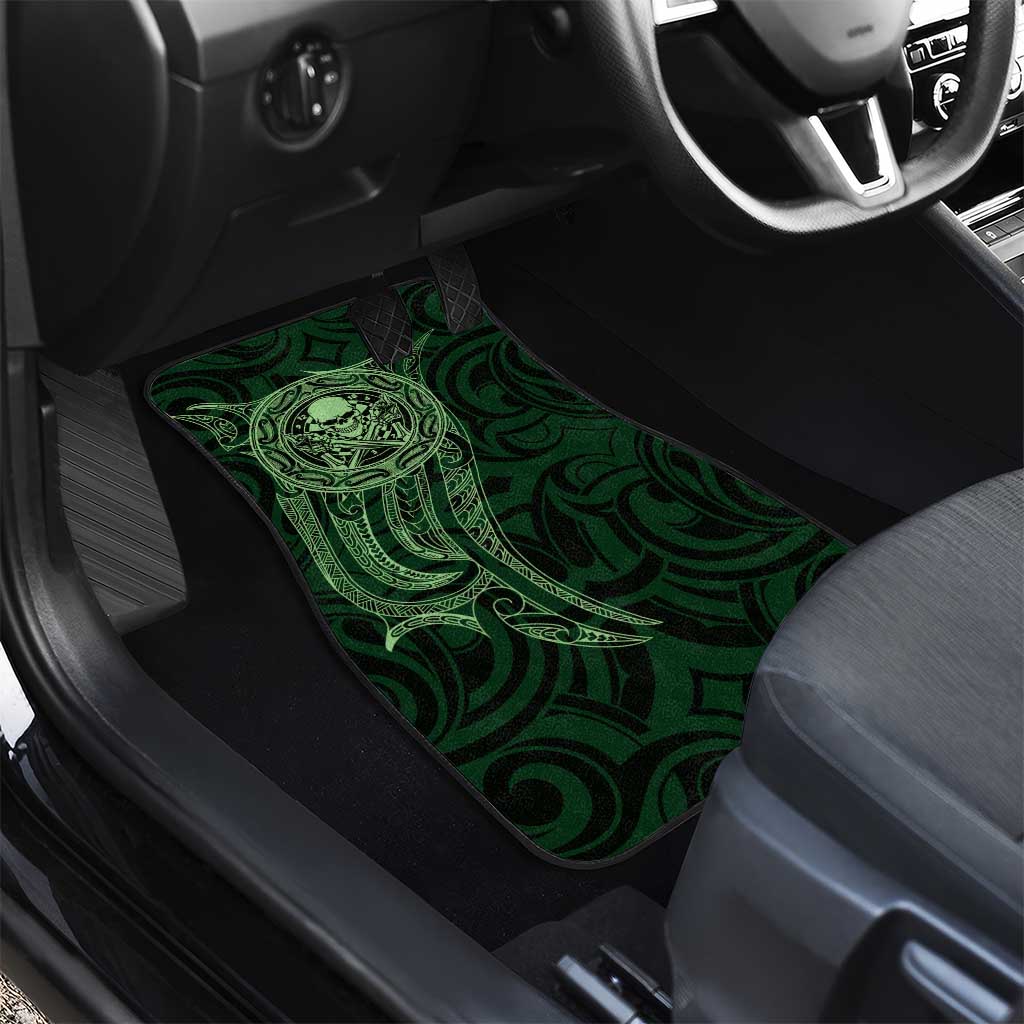 New Zealand Skull Darts Car Mats Aotearoa Maori Chest Tattoo Stylized Green - Polynesian Pride