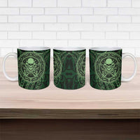 New Zealand Skull Darts Ceramic Mug Aotearoa Maori Chest Tattoo Stylized Green - Polynesian Pride