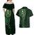New Zealand Skull Darts Couples Matching Off Shoulder Maxi Dress and Hawaiian Shirt Aotearoa Maori Chest Tattoo Stylized Green - Polynesian Pride
