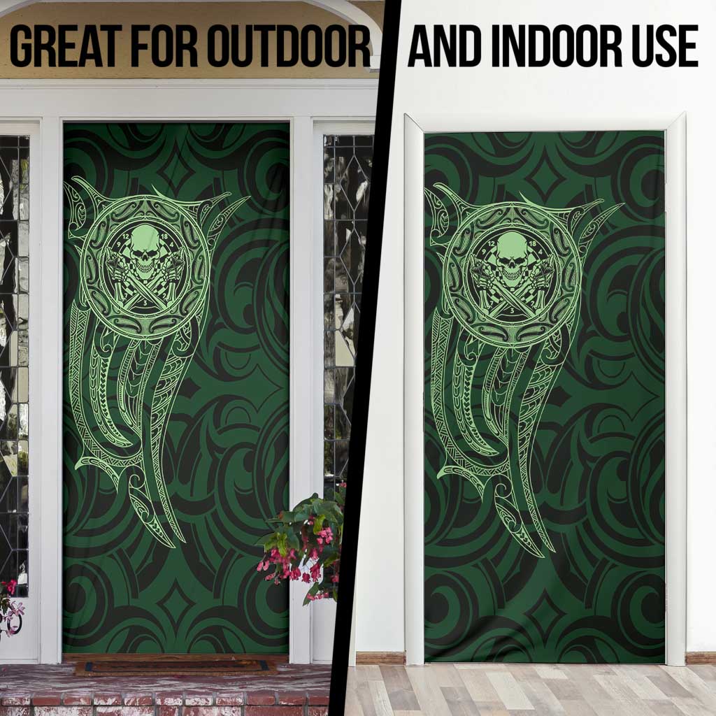 New Zealand Skull Darts Door Cover Aotearoa Maori Chest Tattoo Stylized Green - Polynesian Pride