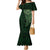 New Zealand Skull Darts Family Matching Mermaid Dress and Hawaiian Shirt Aotearoa Maori Chest Tattoo Stylized Green - Polynesian Pride