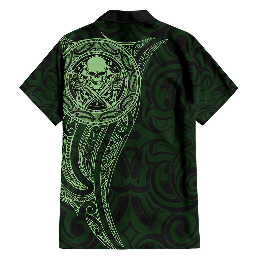 New Zealand Skull Darts Family Matching Puletasi and Hawaiian Shirt Aotearoa Maori Chest Tattoo Stylized Green - Polynesian Pride