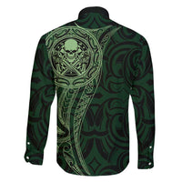 New Zealand Skull Darts Family Matching Short Sleeve Bodycon Dress and Hawaiian Shirt Aotearoa Maori Chest Tattoo Stylized Green - Polynesian Pride