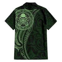 New Zealand Skull Darts Family Matching Tank Maxi Dress and Hawaiian Shirt Aotearoa Maori Chest Tattoo Stylized Green - Polynesian Pride