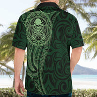 New Zealand Skull Darts Hawaiian Shirt Aotearoa Maori Chest Tattoo Stylized Green - Polynesian Pride