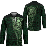 New Zealand Skull Darts Hockey Jersey Aotearoa Maori Chest Tattoo Stylized Green - Polynesian Pride